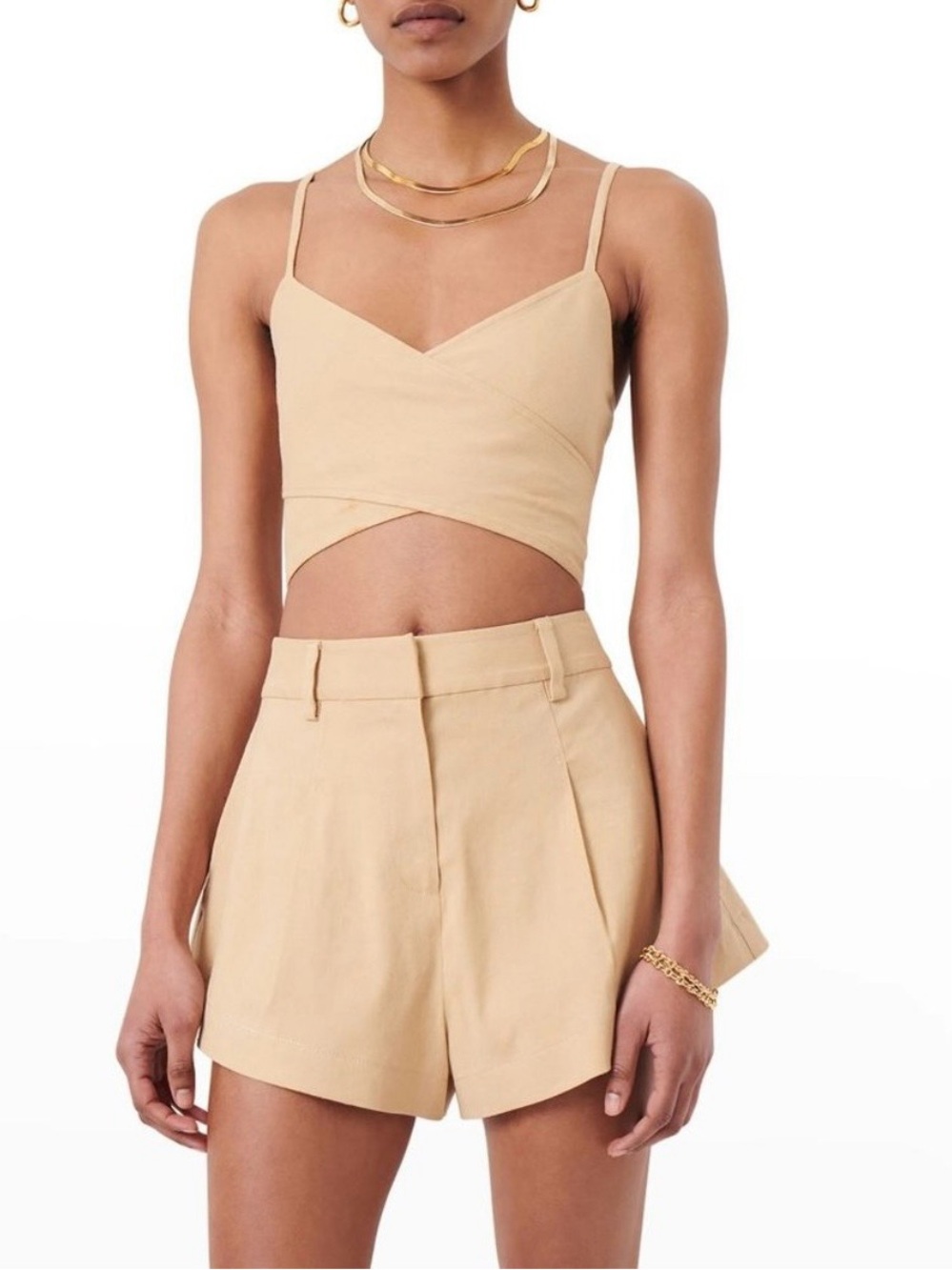 DEREK LAM 10 CROSBY - Gianna Wrap Bustier Linen Blend Crop Top Size 0/XS
